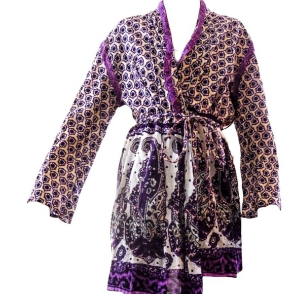 Free People FP One Paisley Kimono Wrap Dress S Beach Pool Swim Cover Up Robe - Picture 1 of 6
